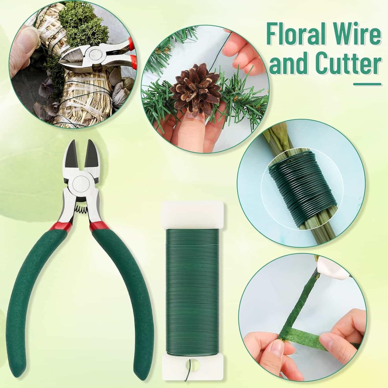Floral Arrangement Kit with Green Wire Floral Tapes White Ribbon and Pins for…