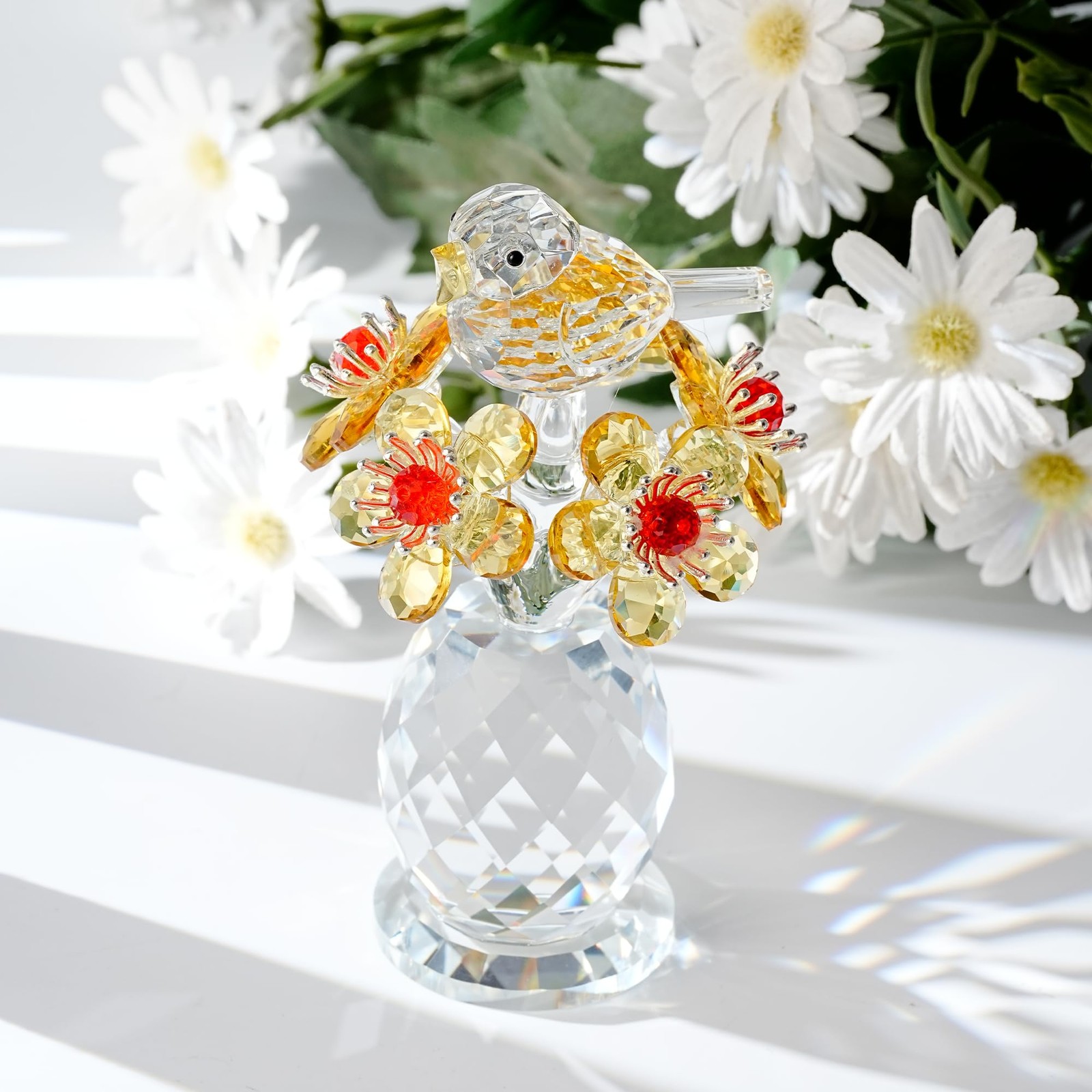 CNCRMEM Crystal Bird & Forget-Me-Not Flower Figurine,3×4 inch Glass Flower