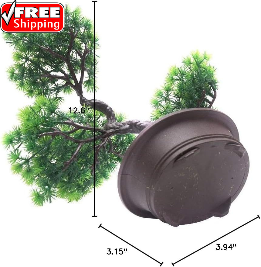 Artificial Bonsai Pine Tree, 11Inch Faux Potted Plant Desk Display Fake Tree Pot