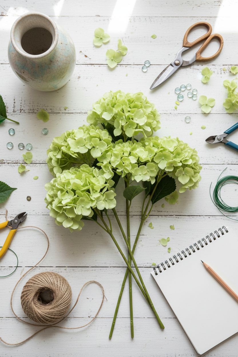 Light Green Hydrangea Stem Artificial Silk Flower Spring Wedding Decor