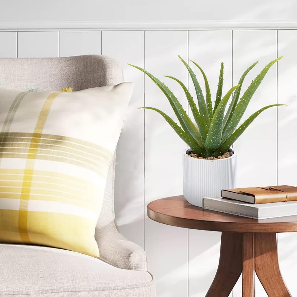 Artificial Succulent Aloe Plants 13 Inch Large Faux Succulents with Ceramic P…