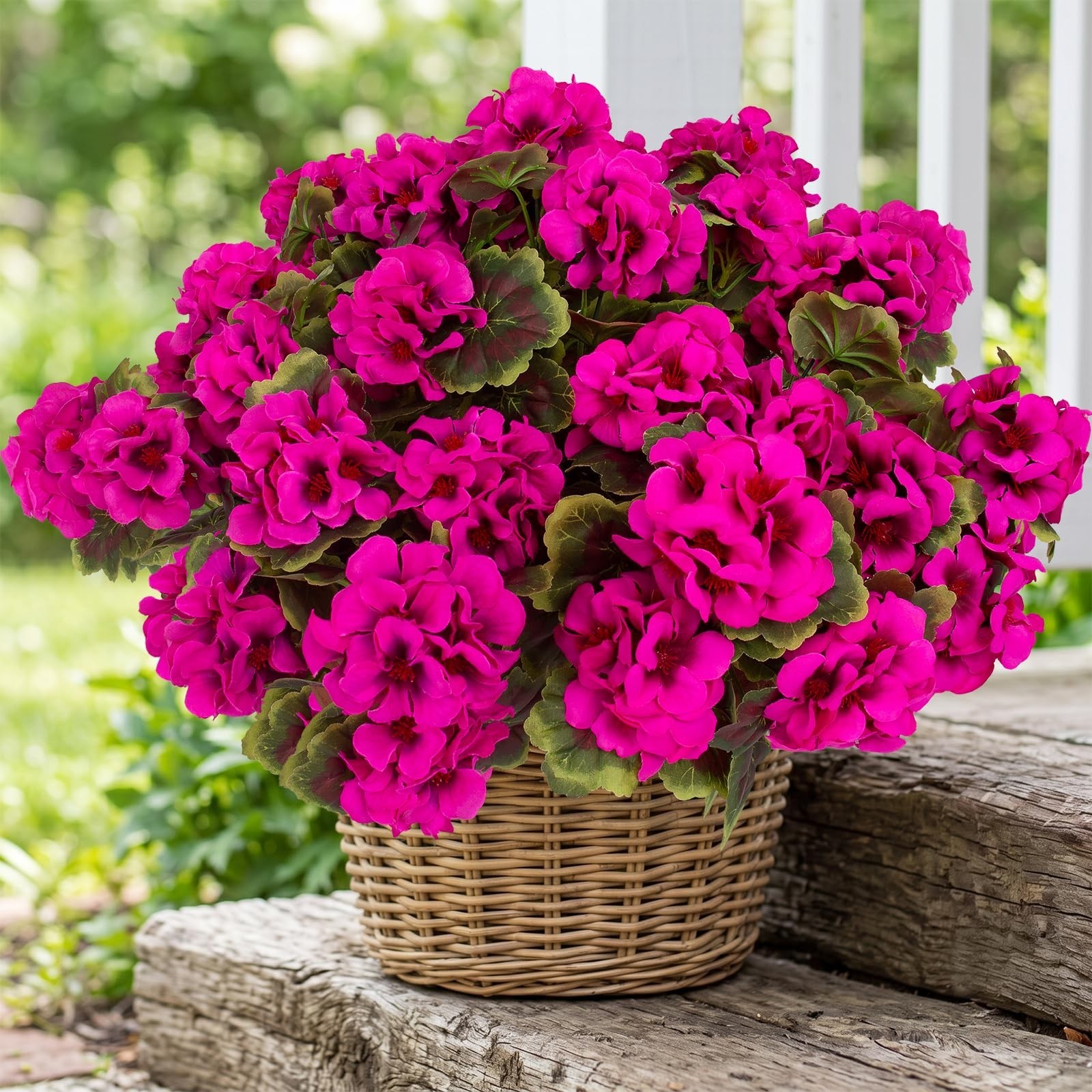 16 Pcs UV Resistant Artificial Geraniums – Realistic Silk Flowers for Home Garde