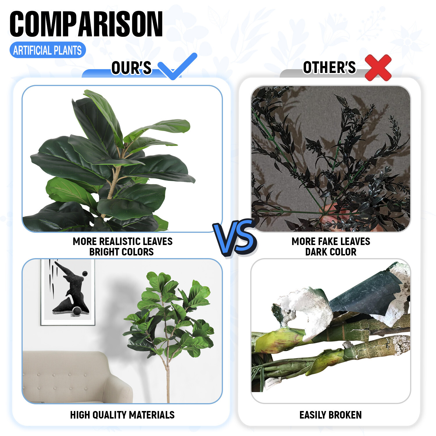 Artificial Fiddle Leaf Fig Tree with Plastic Pot For Indoor Outdoor Festival