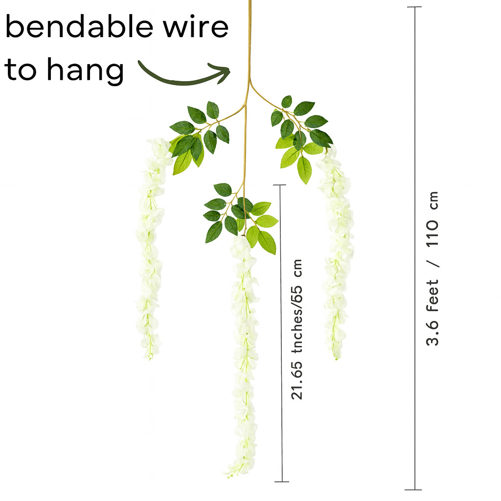 24PCS 72 Branches Wisteria Hanging Flowers Wedding Decor Garland Silk Flowers