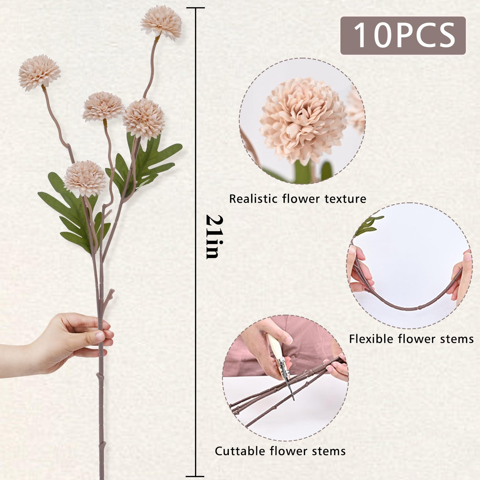 10pcs Fake Silk Pompon Mum Artificial Flowers, Bulk Faux Mini Chrysanthemums,…