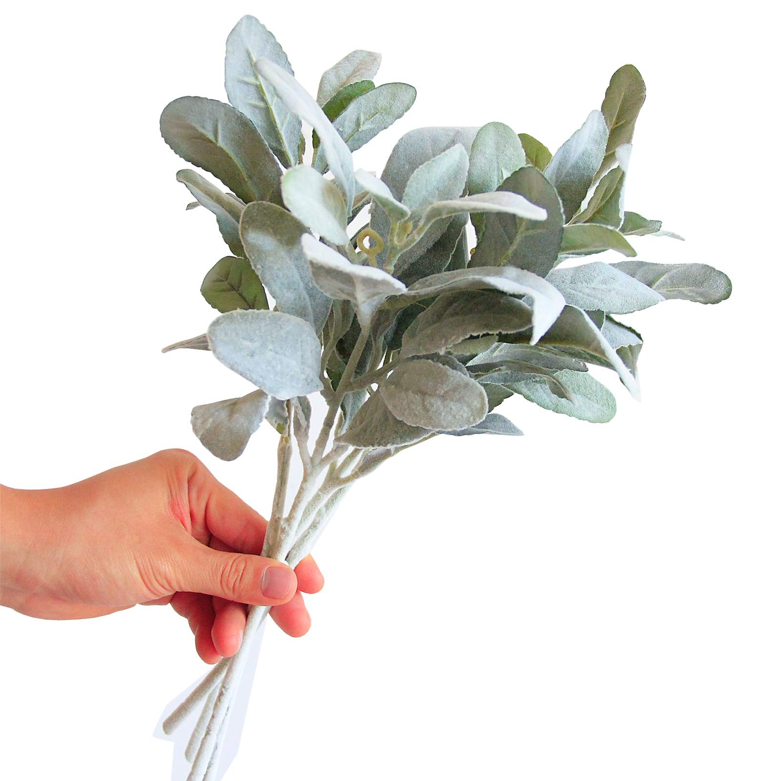Tinsow Artificial Flocked Lambs Ear Leaves Dusty Miller Stems Flocked Oak Leaves