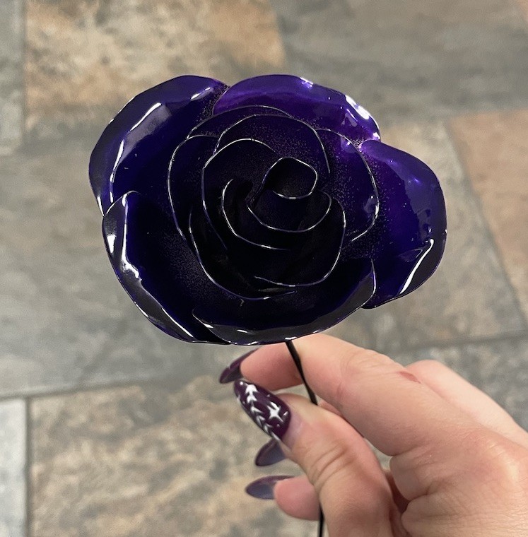 Powder coated Metal Rose Flowers, handcrafted, bent, and welded. $35/Rose w/Stem