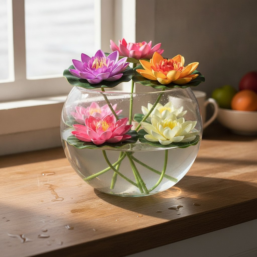 Floating Water Lily Decoration – 5 Artificial Lotus Flowers for Elegant Spaces