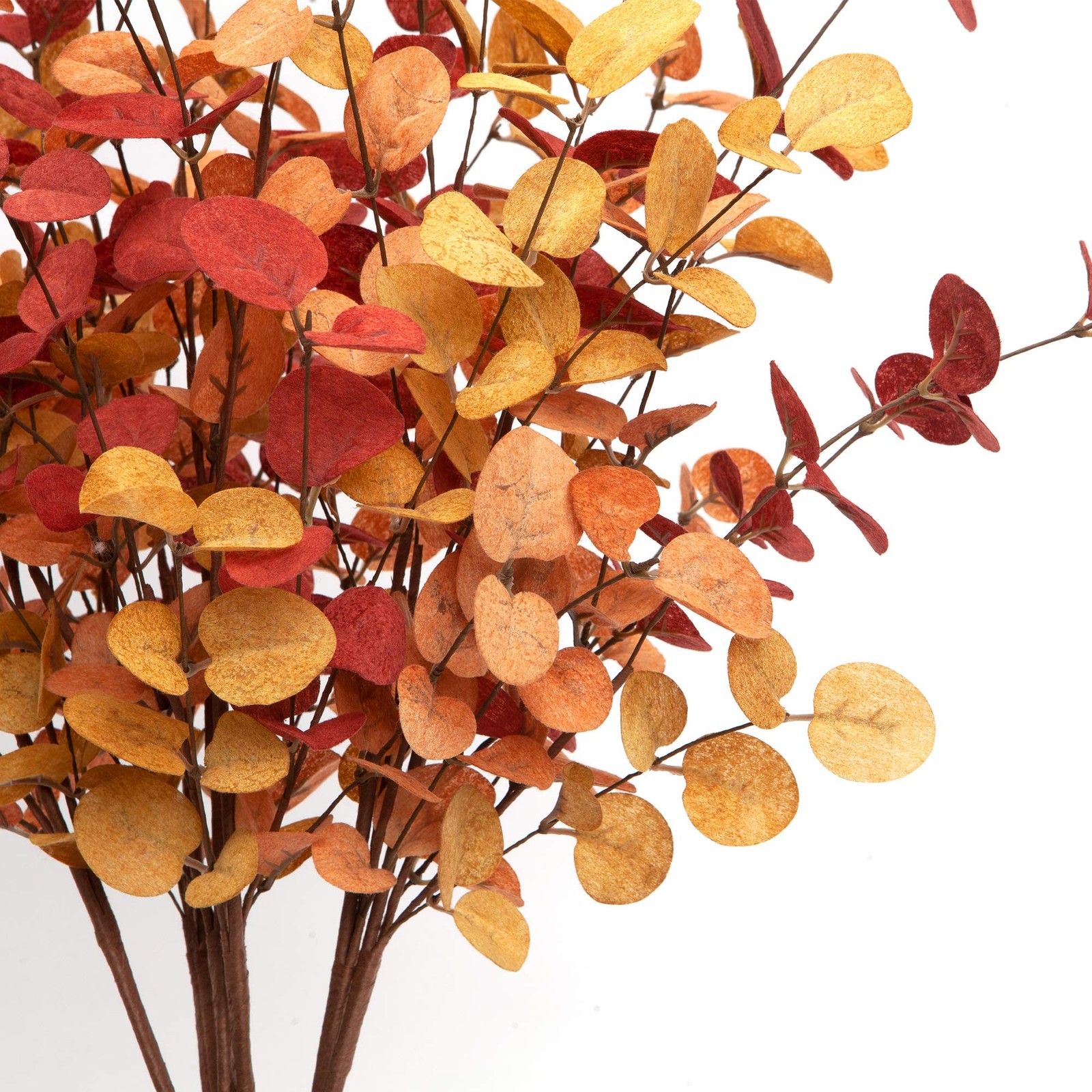 Eucalyptus Stems 6 Pcs, Fall Autumn Decor, Artificial Leaves, Orange