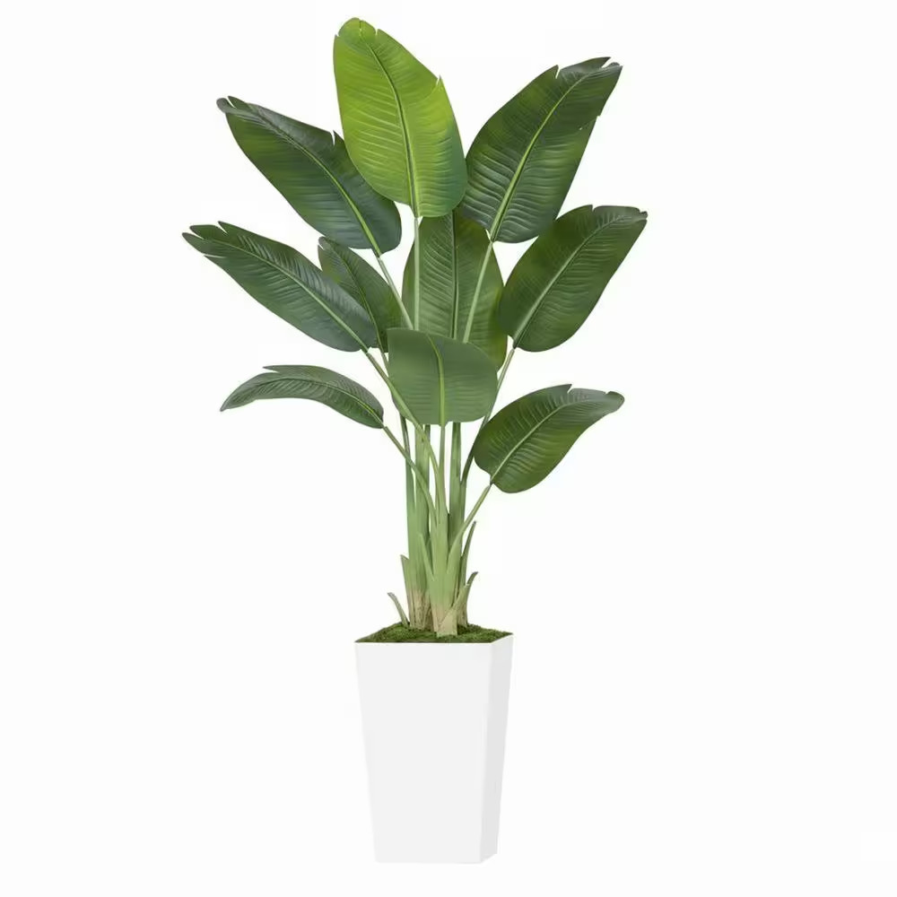 72 In. Artificial Green Indoor/Outdoor Bird of Paradise Plant with White Planter