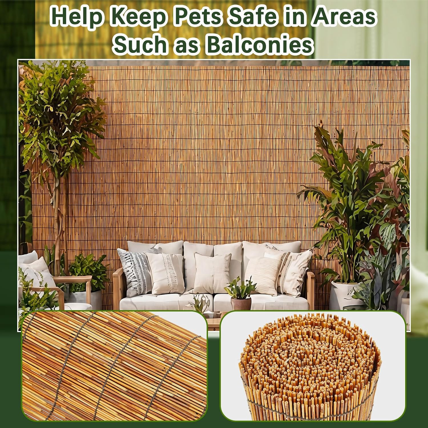 1 Pcs 4 X 30 Ft Reed Fence Roll, 85% Shade Bamboo Privacy Screen, Natural Decora