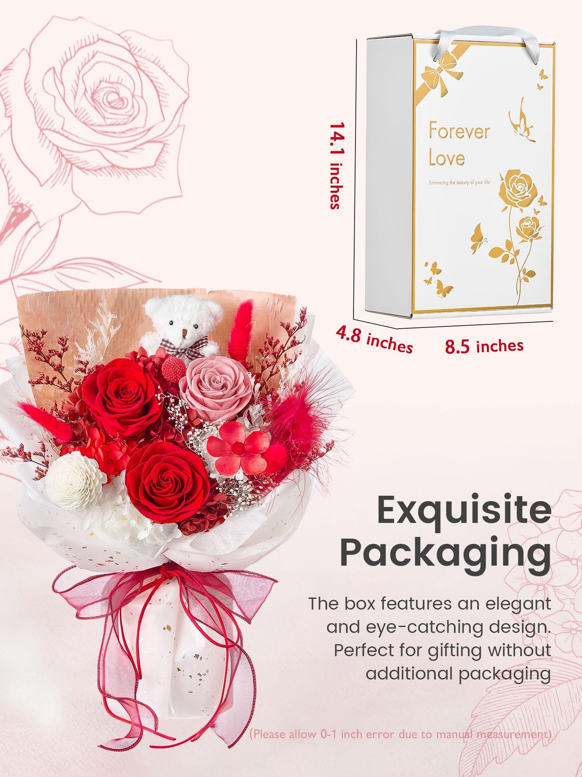 Forever Flower Bouquet Flowers for Delivery Prime Preserved Roses, Red