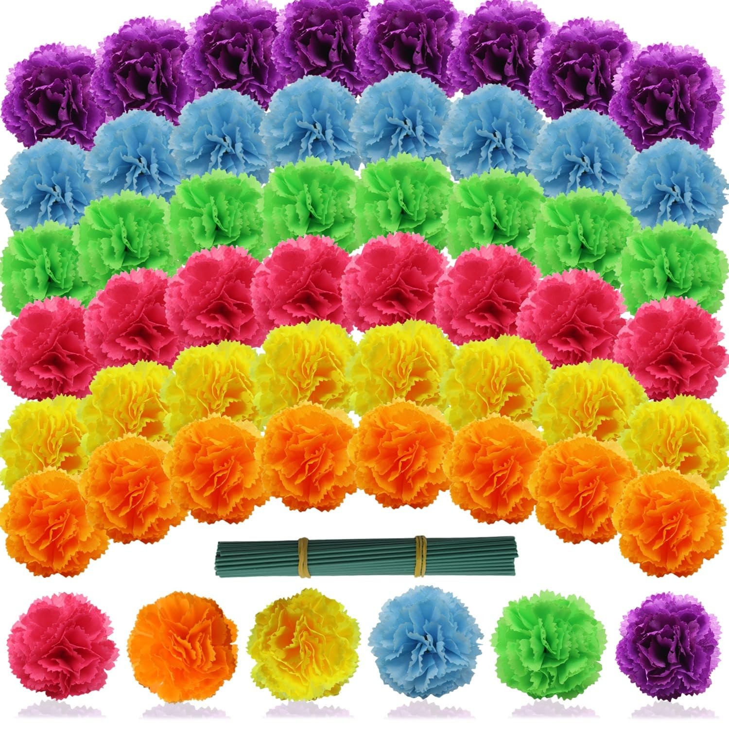 Artificial Marigold Flowers with Stems, 60 Pcs Silk Flowers Marigolds for Day of