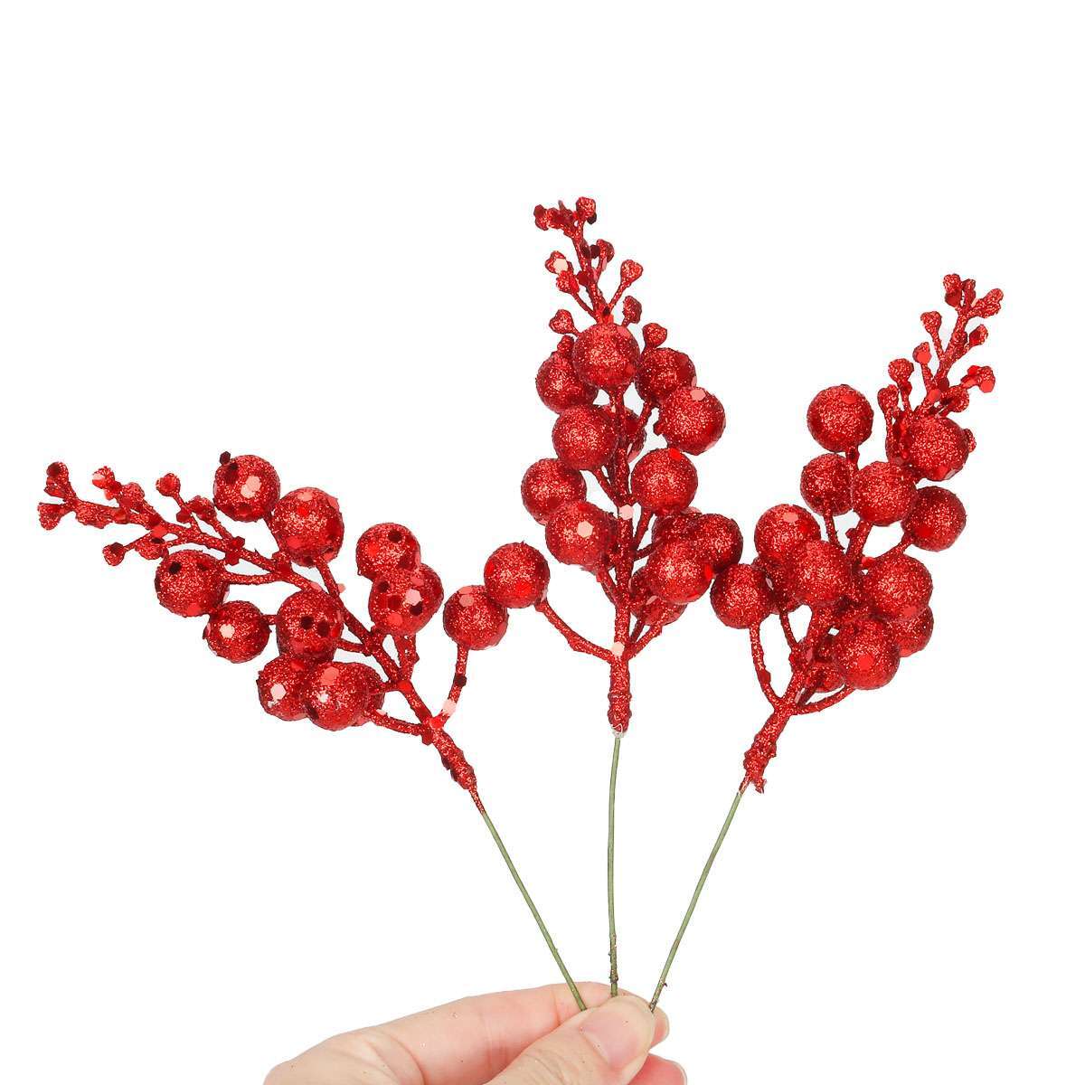 Artificial Glitter Pine/Berry Needles – Fake Branches Picks for Christmas Decor