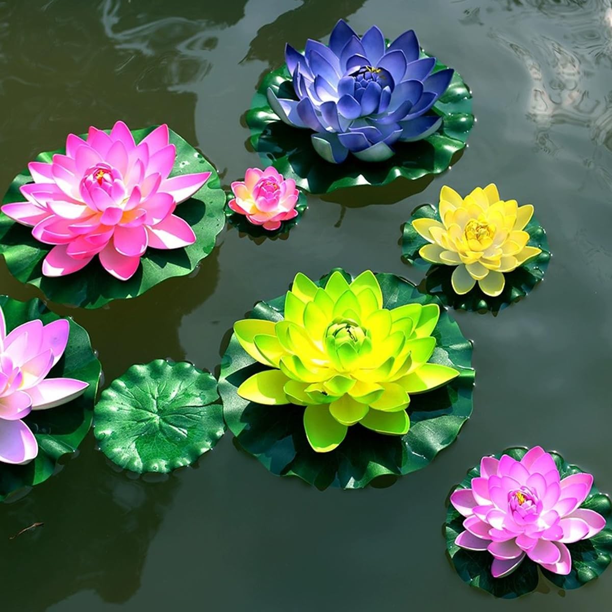 19pcs Realistic Floating Foam Lotus Flowers and Lotus Leaves, Artificial Lotu…