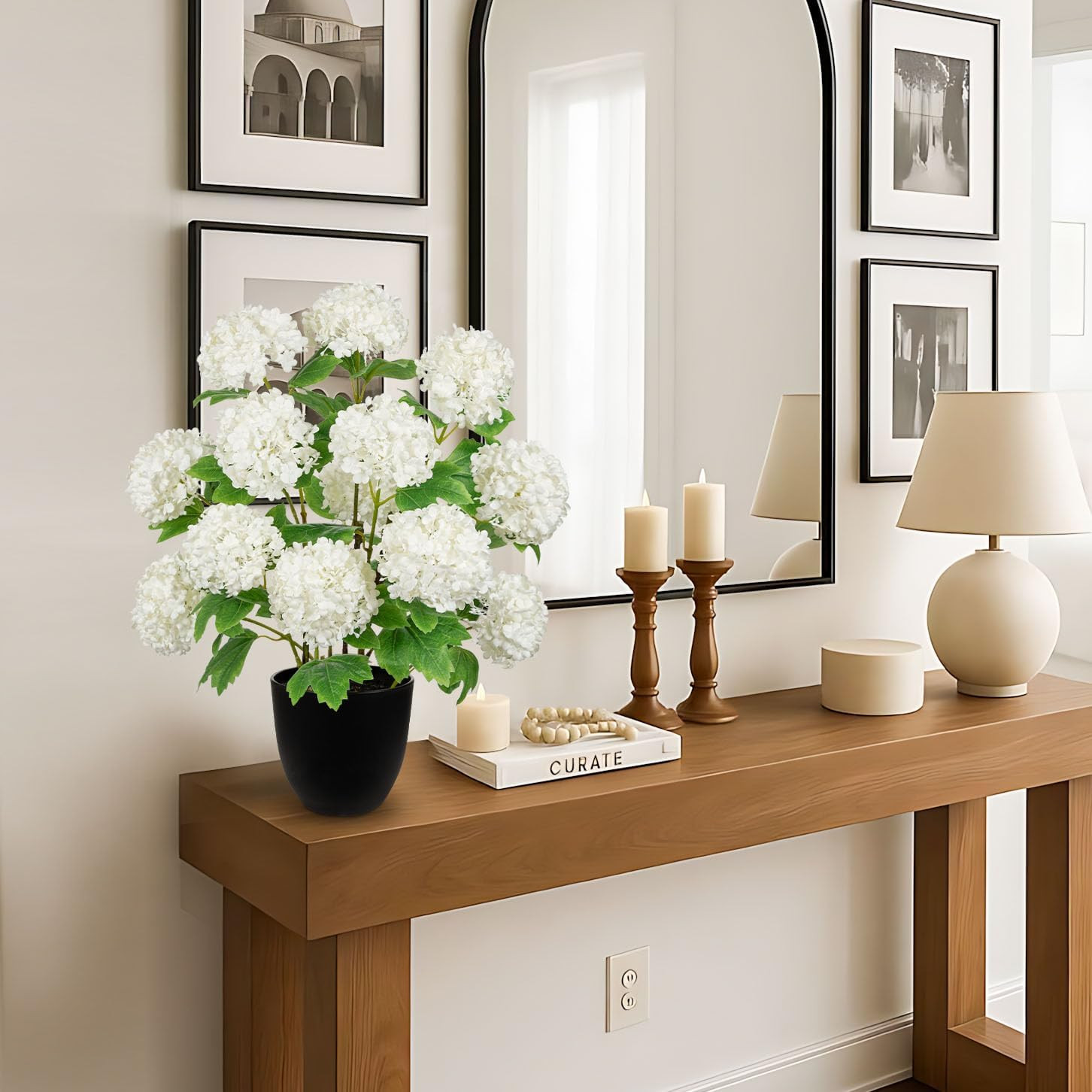 Artificial Hydrangea Plant in Pot, 13 Heads Full Bloom Faux Hydrangea Flowers, R