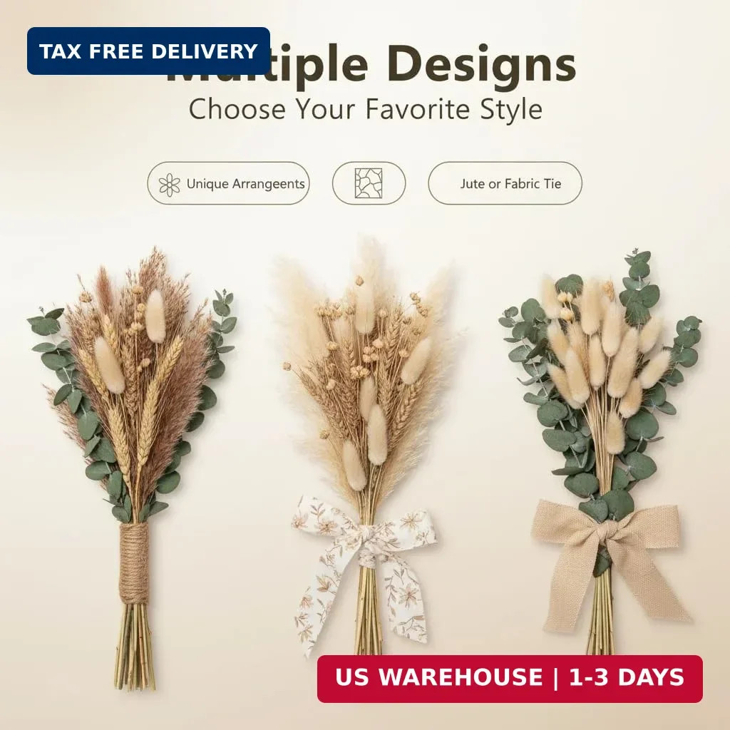355PCS Dried Pampas Grass Bouquet Set – Dried Eucalyptus, Brown Pampas Grass & W