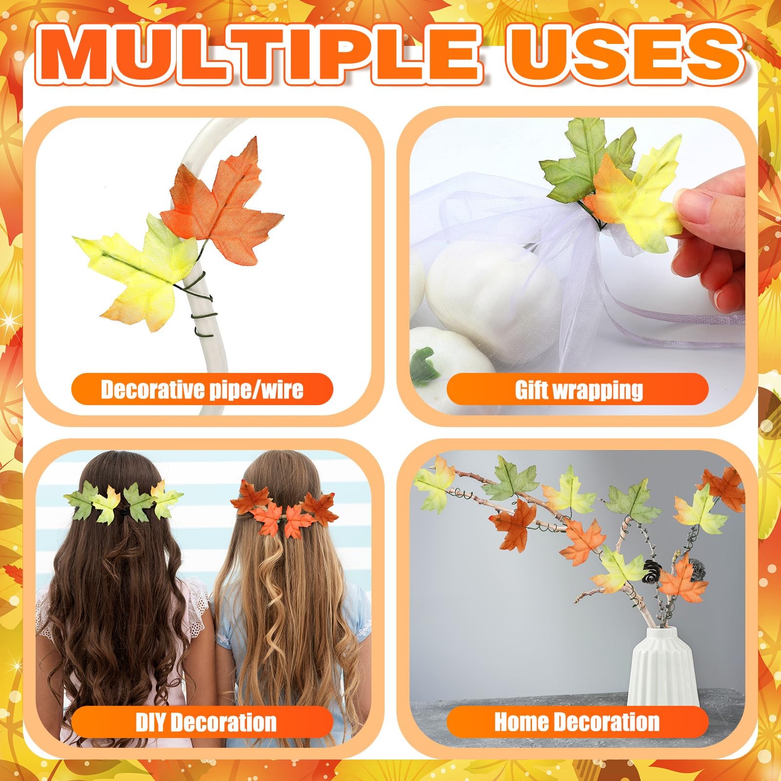 144 PCS Artificial Maple Leaves Thanksgiving Fake Mixed Fall Decoration