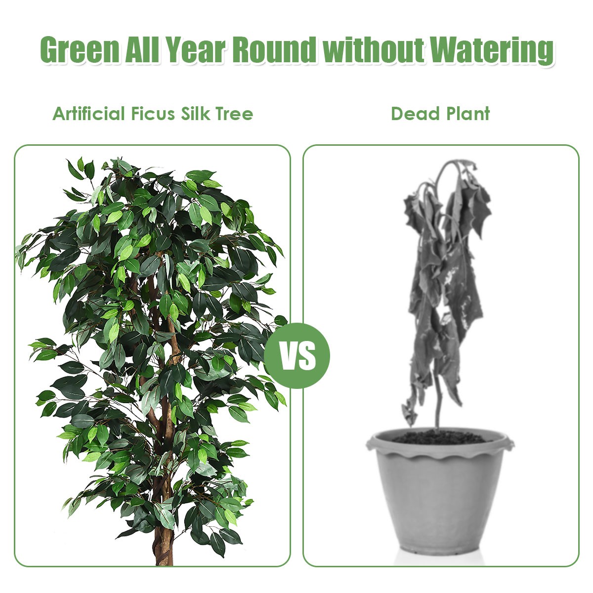 6 Feet Artificial Ficus Silk Tree Home Decor Wood Trunks Green Living Room