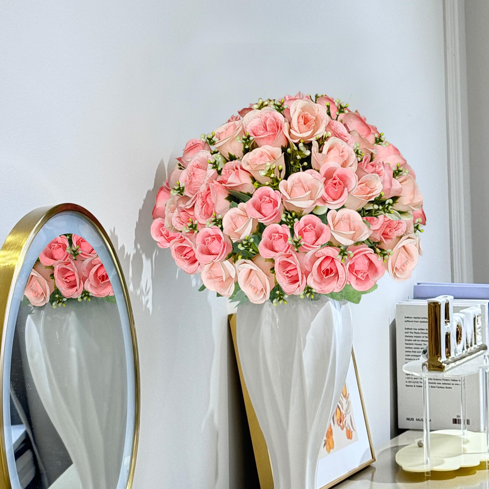 3 Bundles Roses Artificial Flowers,Roses Bouquet with Leaf,Fake Flowers for W…