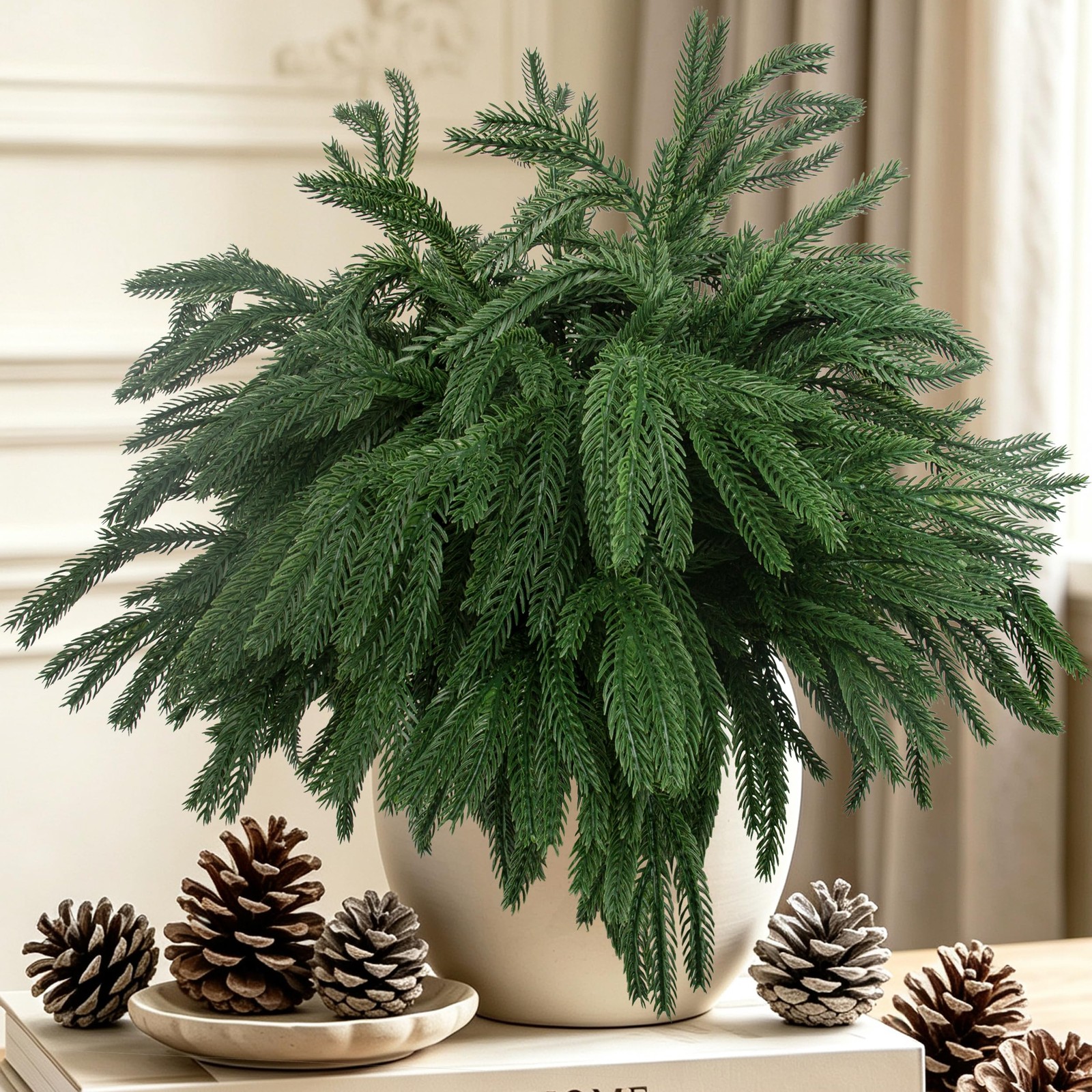 12 Pcs Artificial Norfolk Pine Branches, Norfolk Pine Artificial Pine Stems D…