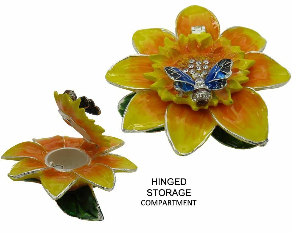 Sunflower Jeweled Trinket Box with Austrian Crystals