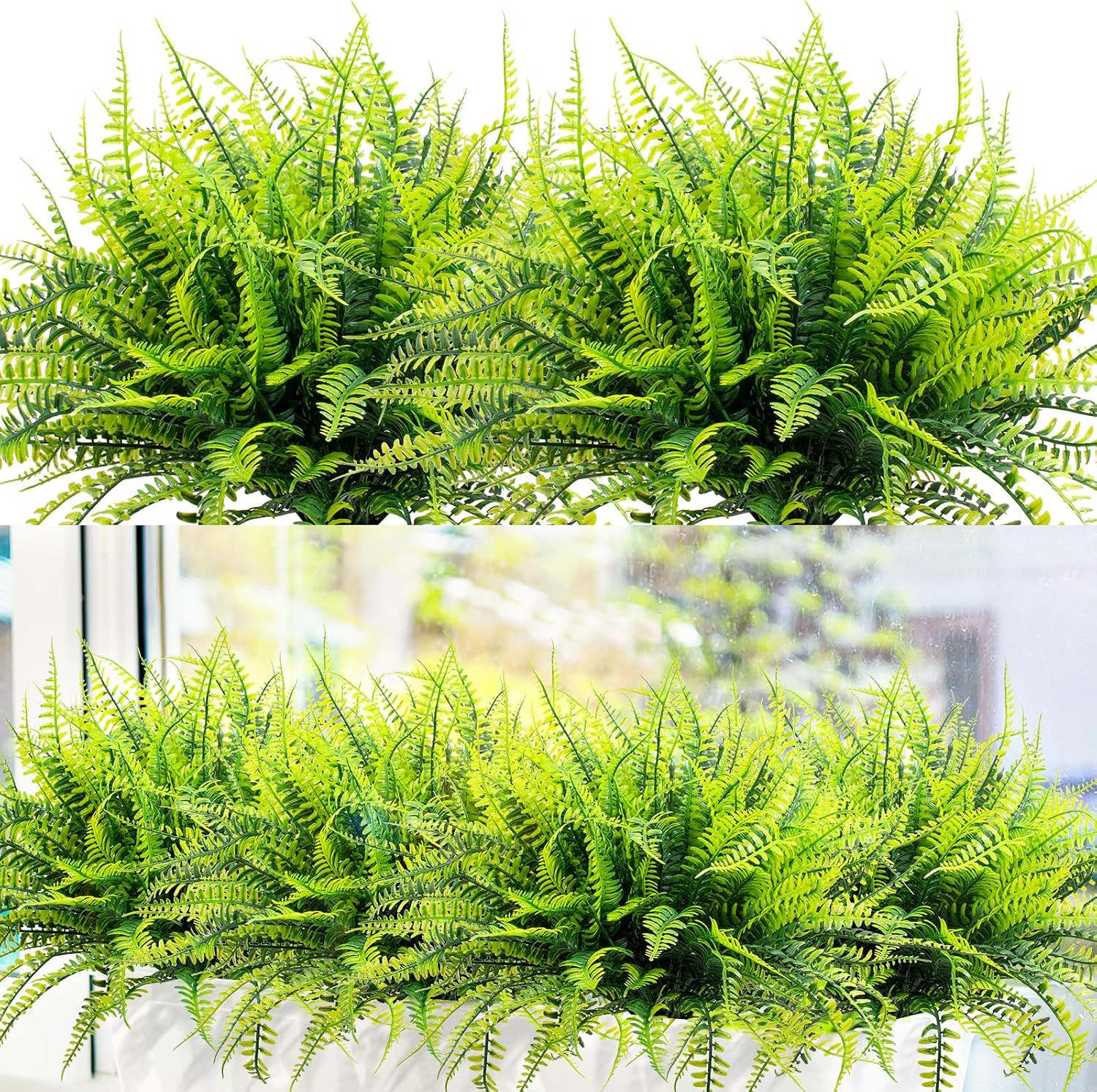 12 Bundles Artificial Boston Ferns Fake Plants Outdoor Greenery Stems Faux Sh…