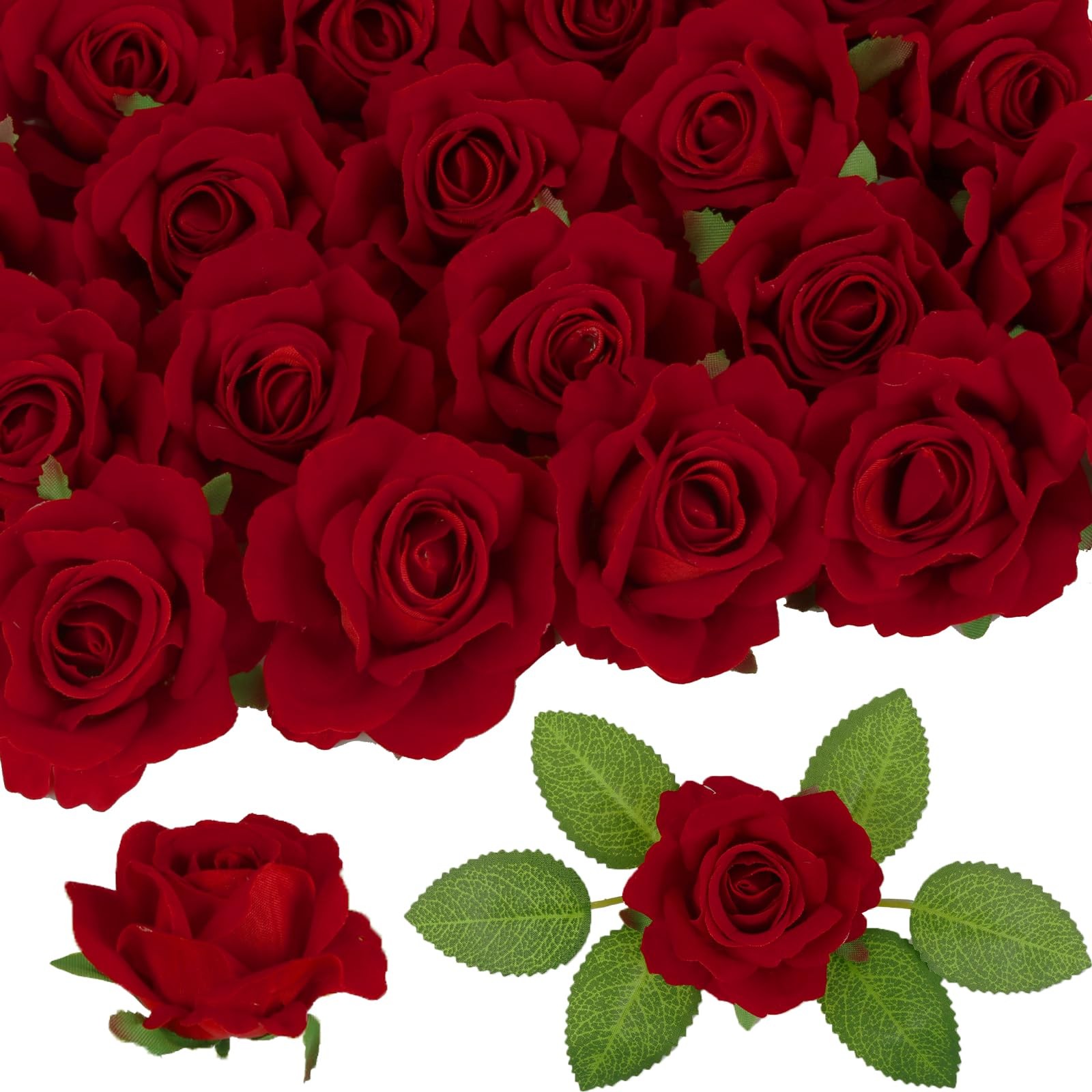 Red Roses Artificial Flowers 25pcs 2.75in Real Looking Velvet Rose Heads Faux…