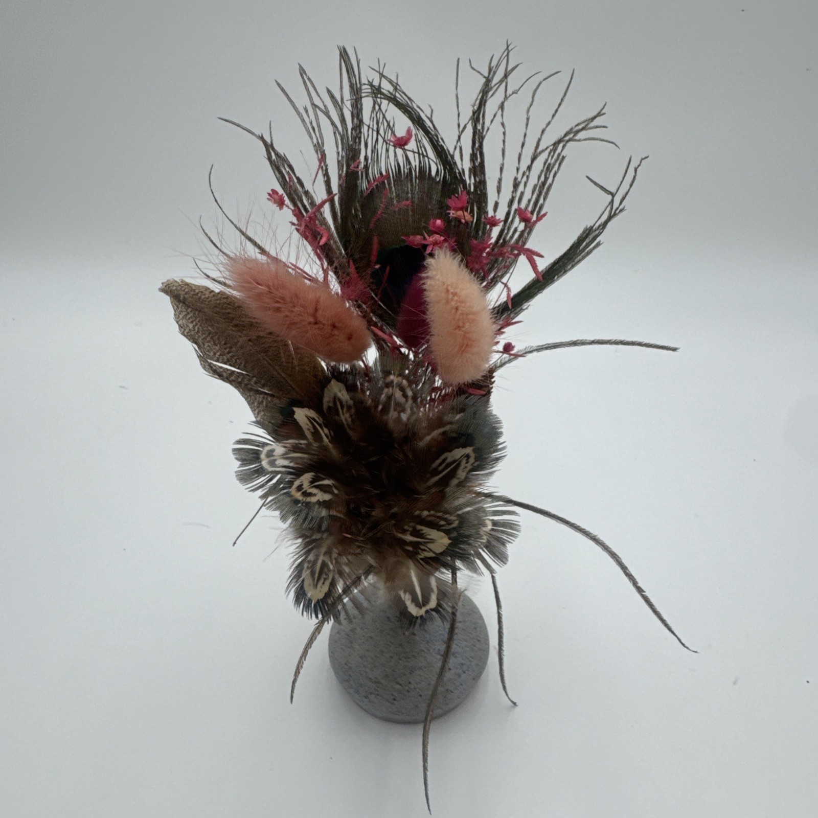 Boho Dried Floral Arrangement with Peacock Feathers & Vase Plush Bird feathers
