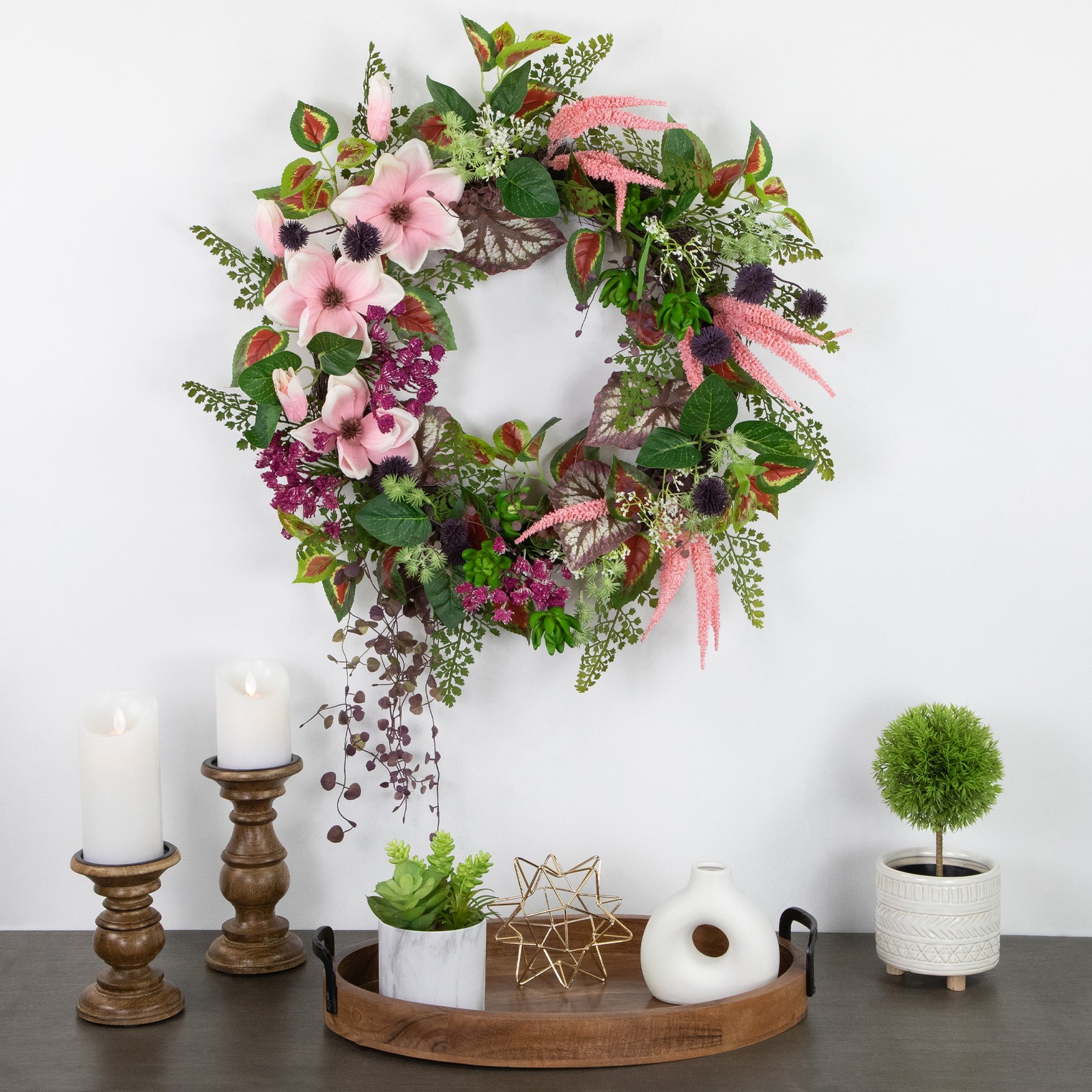 Northlight Succulent and Fern Artificial Spring Floral Wreath, 24-Inch