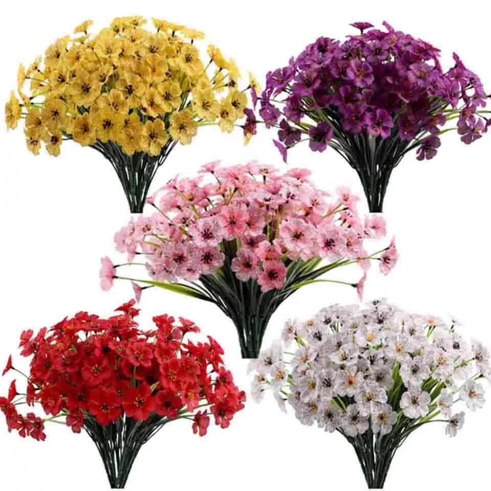 2-10 Bundles Outdoor Artificial UV Resistant Plastic Flowers Plant Silk Flower