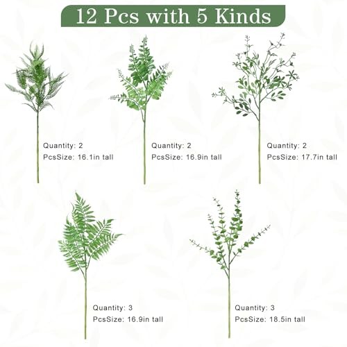 Mixed Eucalyptus Leaves StemsPCS, Artificial Plants Boston Fern 12 Fern-green