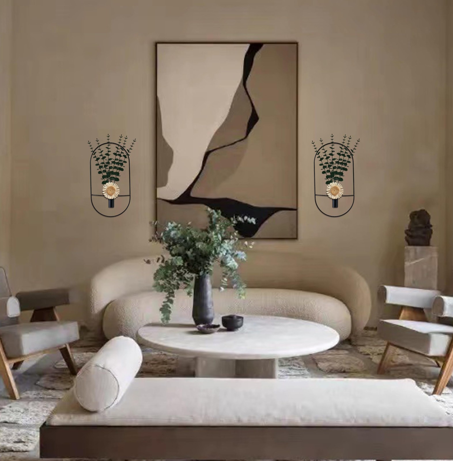 2 Pack Black Metal Wall Hanging Vase with Artificial Plants, Metal Plants Dec…