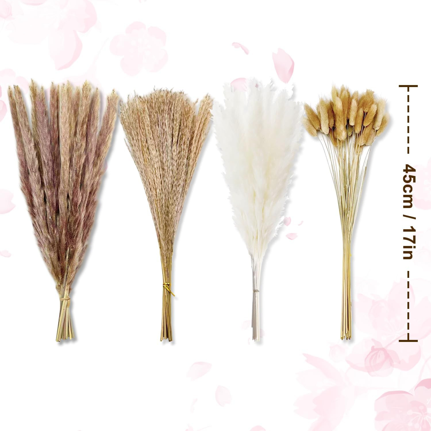 Dried Pampas Grass Decor, 100 Stems Bouquet with Bunny Tails & Reed Grass, Boho