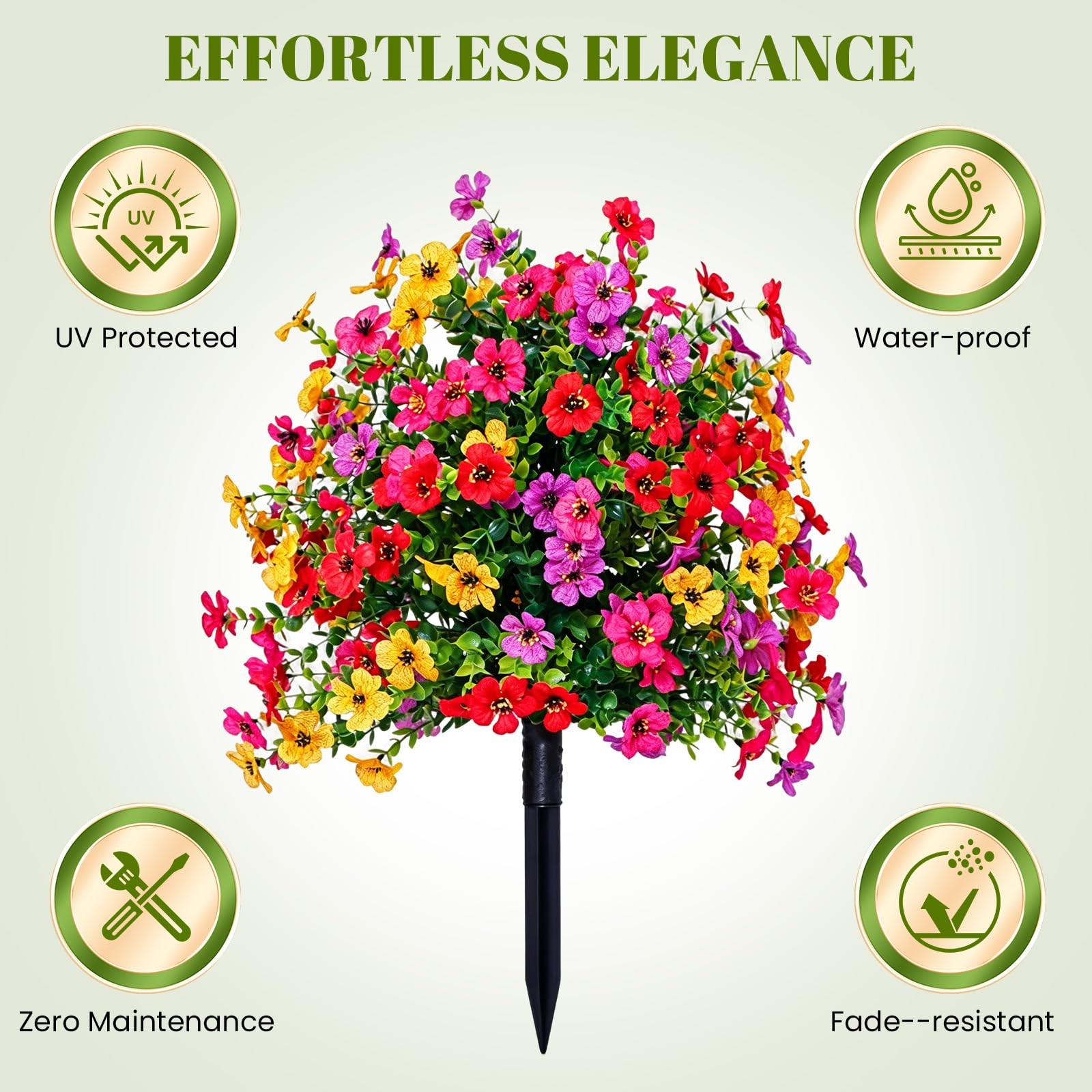 Artificial Flowers for Outdoors with Solar Lights, 22″ Fake Flowers for Garde…
