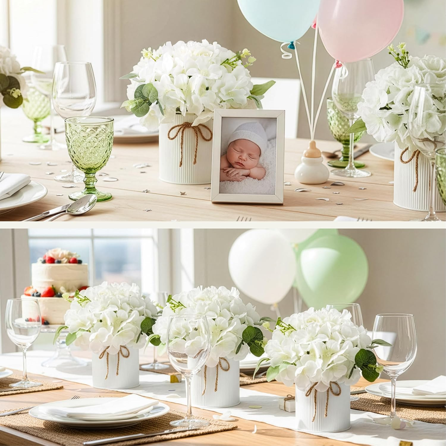 10PCS Hydrangea & Rose Centerpieces with Metal Vases for Weddings & Events
