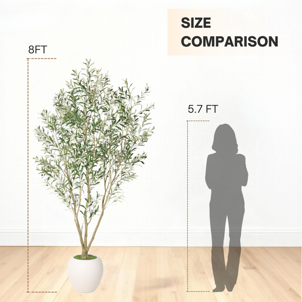 Artificial Olive Tree 8.2FT Tall Faux Plant with White Pot Indoor Decor