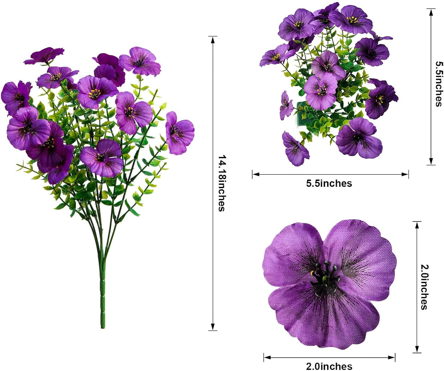 Artificial Fake Pansy Flowers for Outdoor Spring, UV Resistant No Fade 18 Bundle