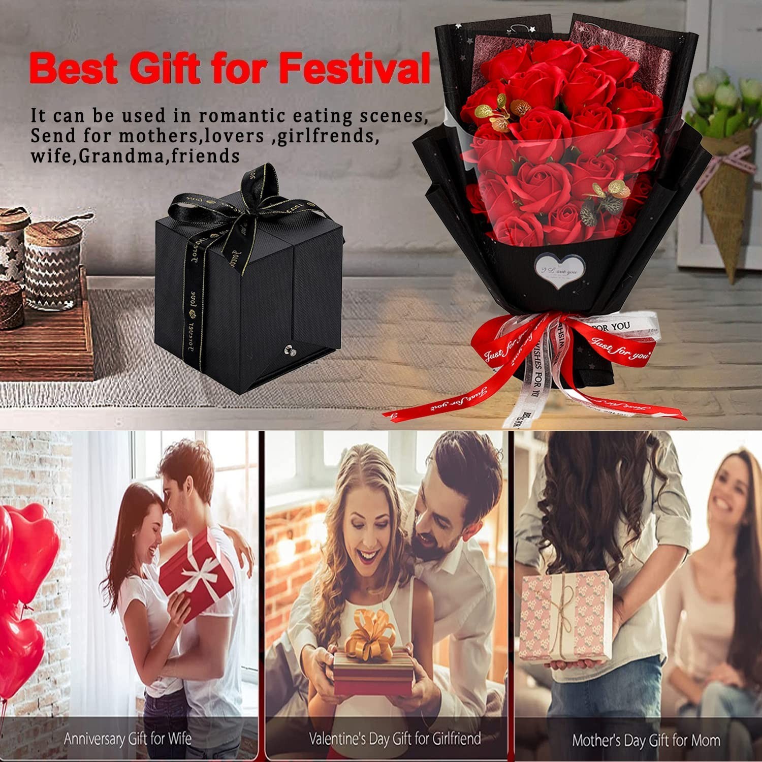 Artificial Red Roses Bouquet with Love Necklace – Unique Gift for Valentine’s Da