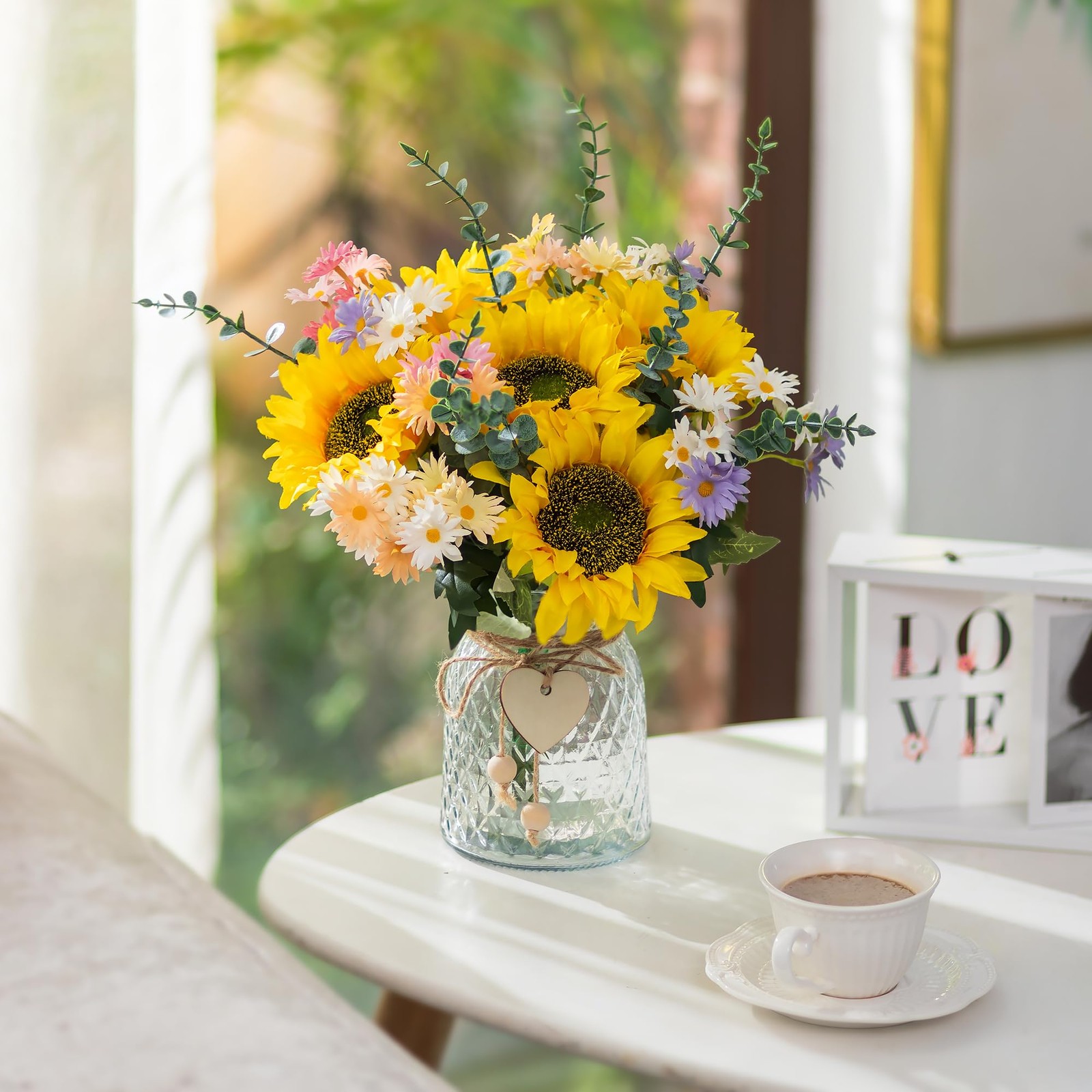 Sunflower Fake Flowers in Vase: Sunflowers Artificial Flowers with Vase for T…