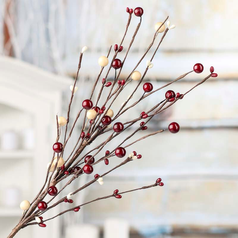 Package of 12 Artificial Cream & Burgundy Berries & Pip Berry 18″ Floral Stems