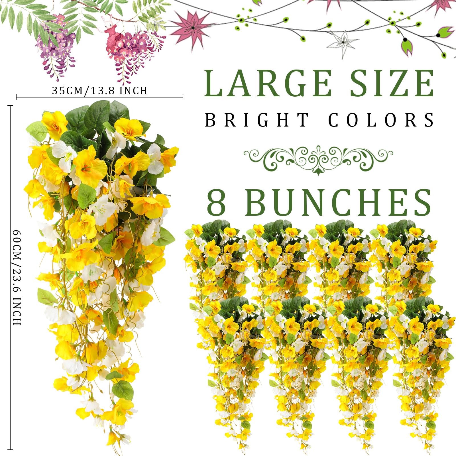 8 Pcs Artificial Hibiscus Flowers for Outdoors Spring Summer Decor Fake Hangi…