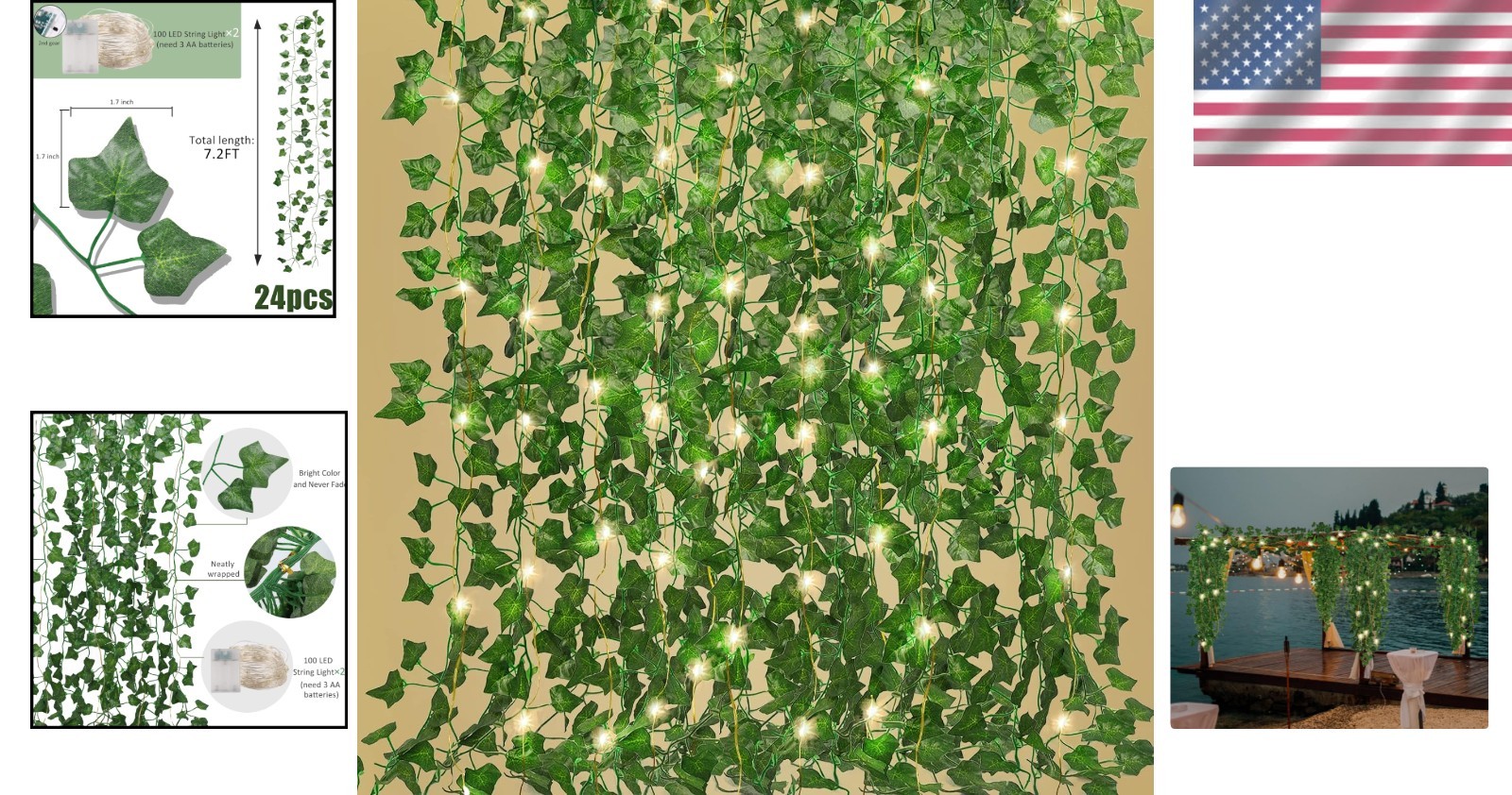 173 FT Hanging Ivy Vines with 200 LED Warm Lights – Elegant Home & Wedding Decor