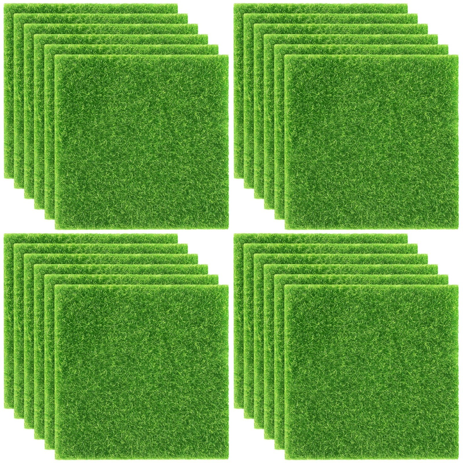 24 Pieces Artificial Grass for Crafts – 6×6 Inch Fake Turf for Fairy Garden, Dol