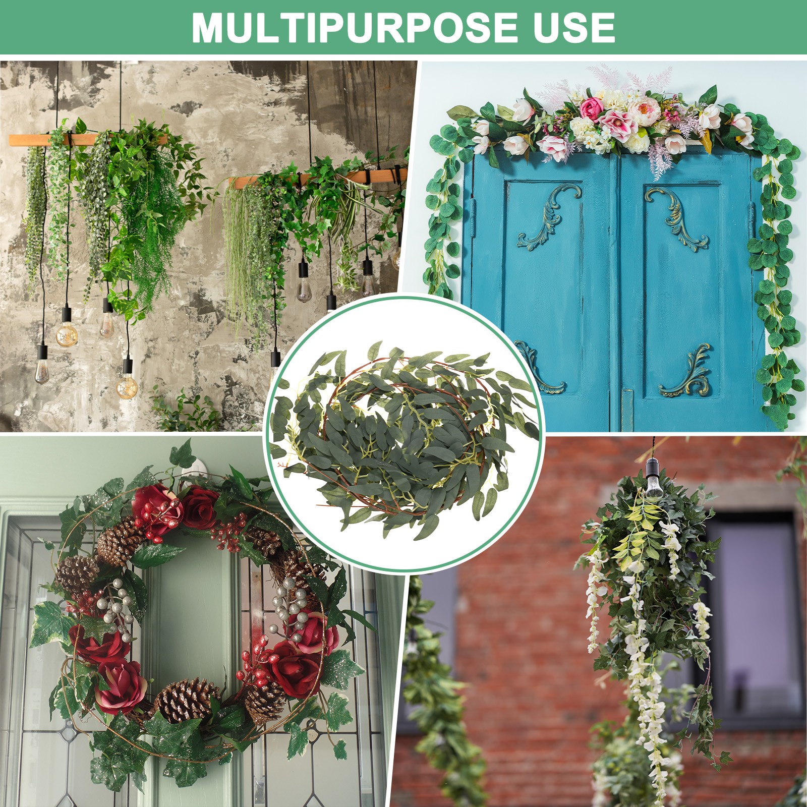 2-Pack Artificial Willow Vine Twigs with 54 Leaves 5.7Feet [Grey Green}