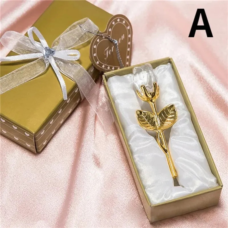 6 Colors Crystal Glass Rose Flower Figurines Craft Valentine’s Day Favors X’mas