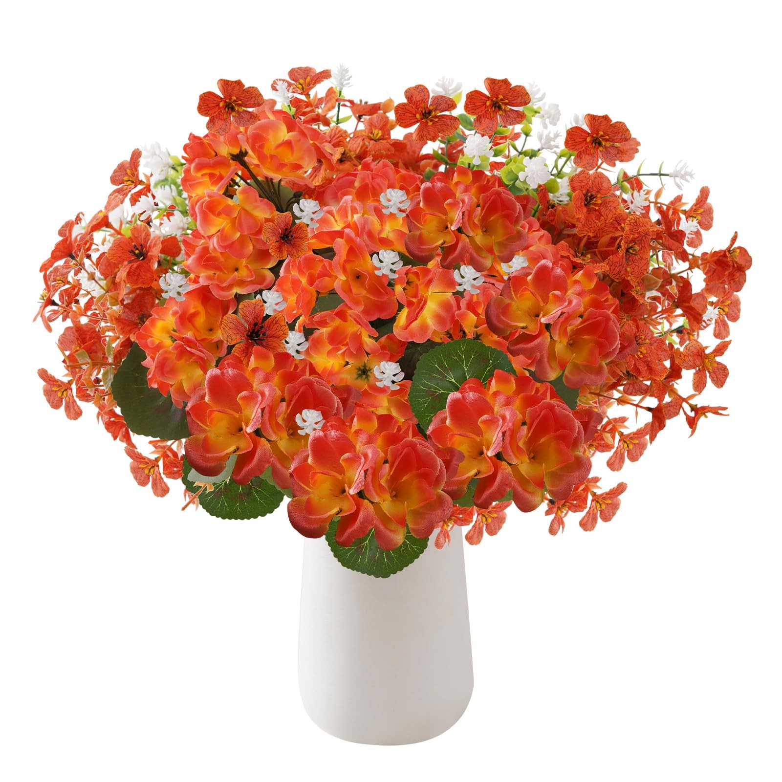 WOBUBU 14” Artificial Fall Flowers 12 Bundles Orange UV Resistant