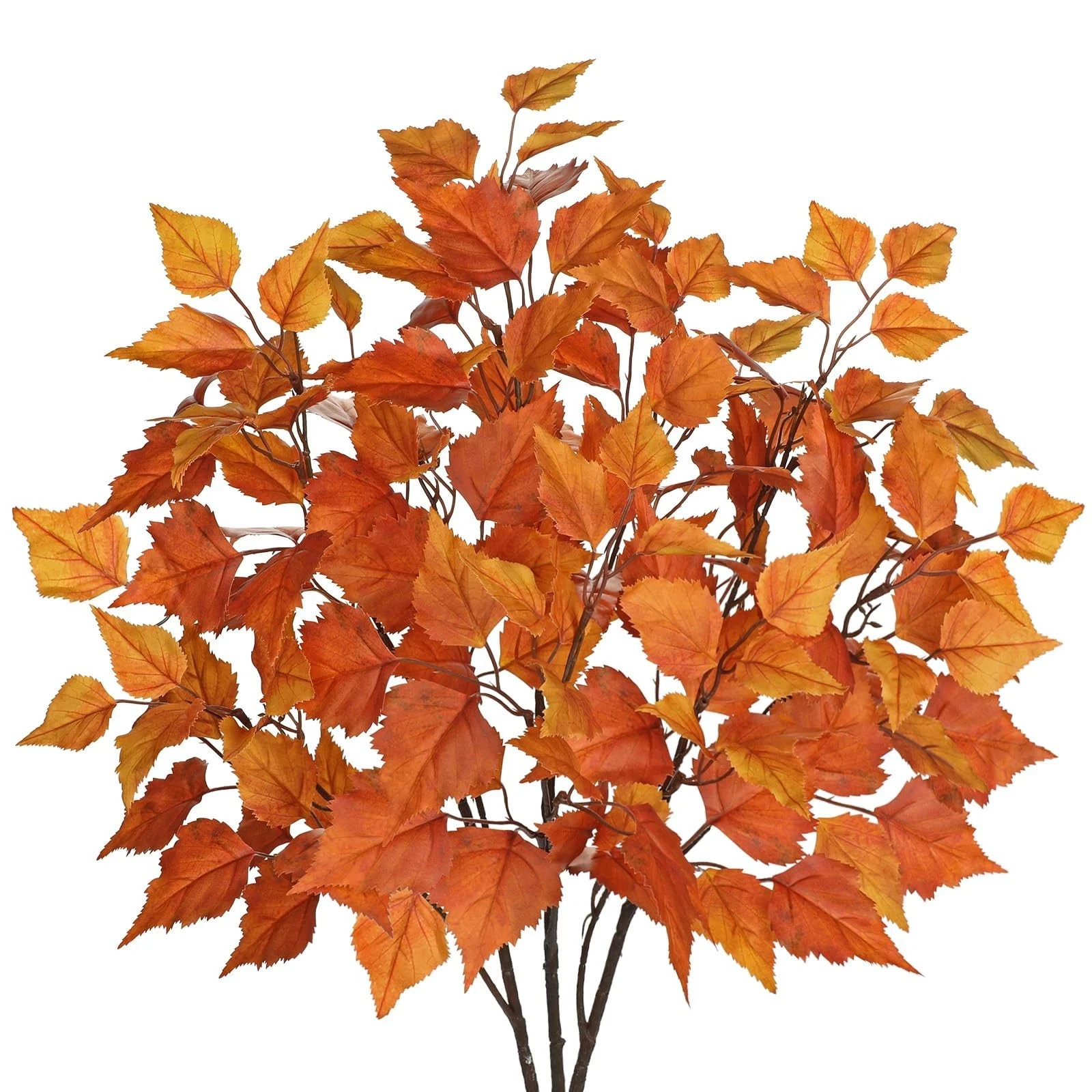 3Pcs Fall Artificial Birch Leaves with Stems 33″ Faux Autumn Leaf Branch Wedding
