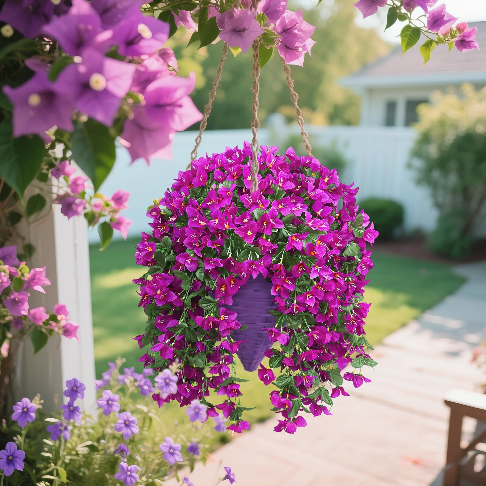 3 Pcs Artificial Hanging Bougainvillea Flowers for Outdoors, Fake Hanging Pla…