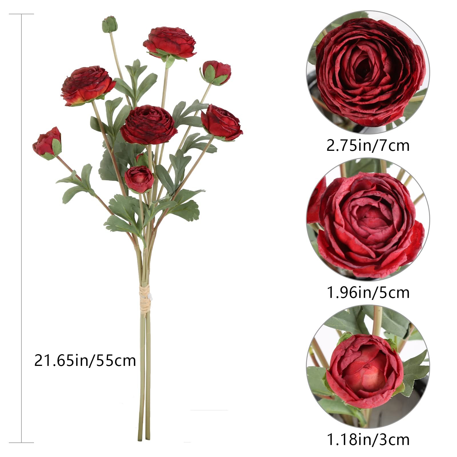 Ranunculus Artificial Flower,Silk Flowers Fake Persian Buttercup Flower 18 He…